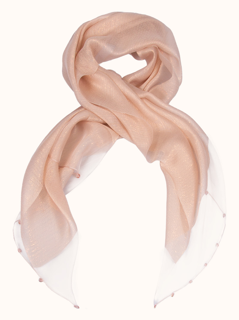 Beige evening scarf with crystals, dimensions 70 cm x 190 cm image 1
