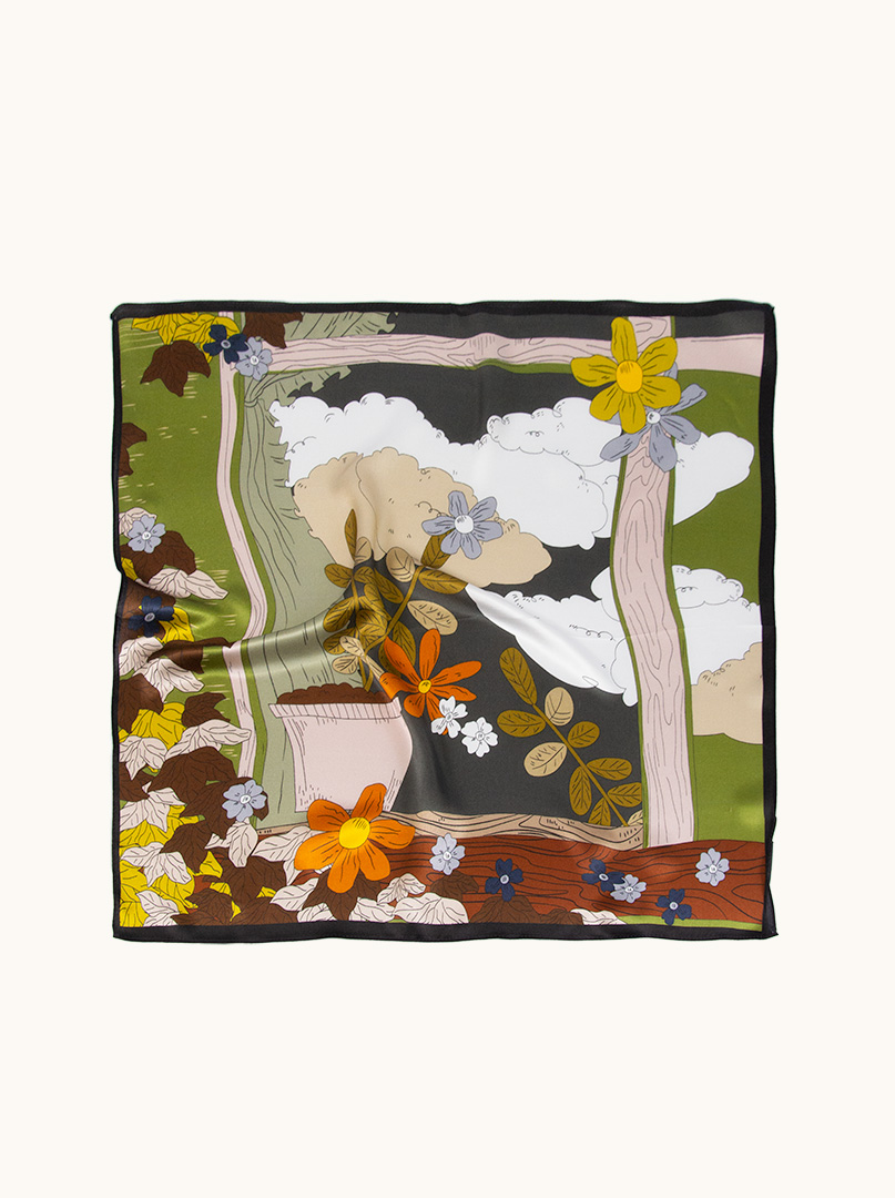 Mała apaszka jedwabna gawroszka kwiat w doniczce 53x53 cm zdjęcie 4