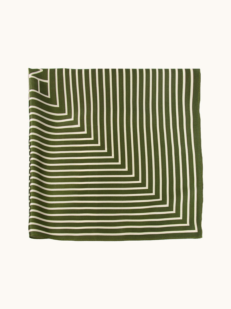 Średnia apaszka jedwabna zielona w paski 68x68cm zdjęcie 4