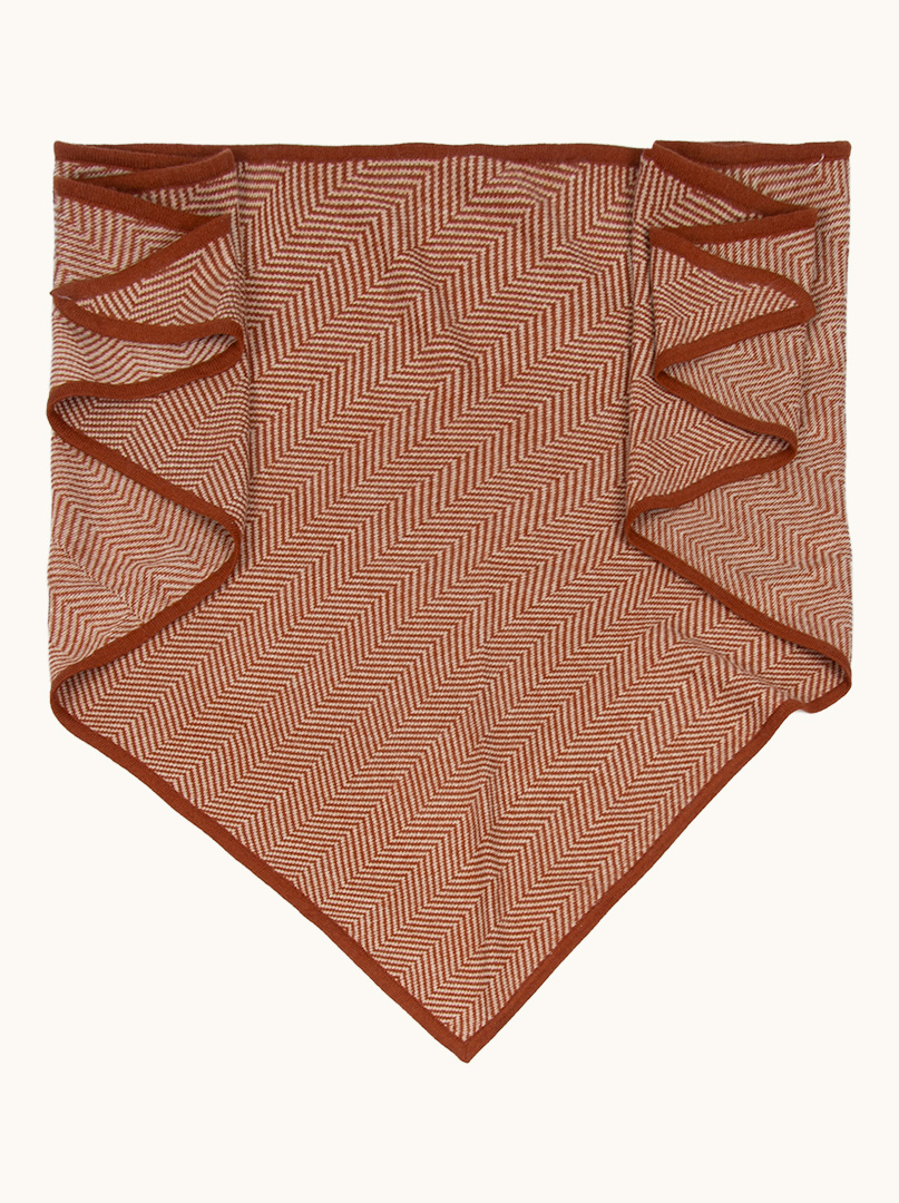 Ciepła ekskluzywna chusta trójkątna beżowa w brązowe zygzaki 100% kaszmir 100 cm x 150 cm zdjęcie 1