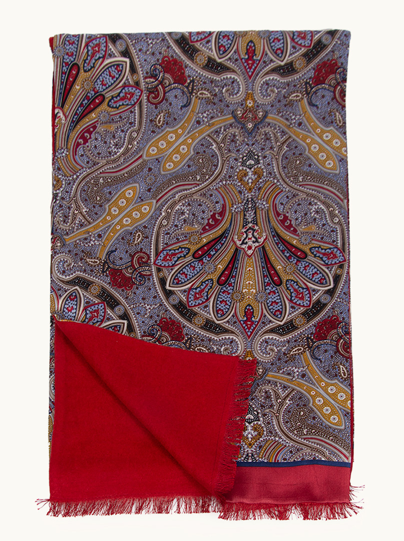 Ekskluzywny męski szal z wzorami paisley - jedwabny, bordowy, 26 cm x 168 cm zdjęcie 3