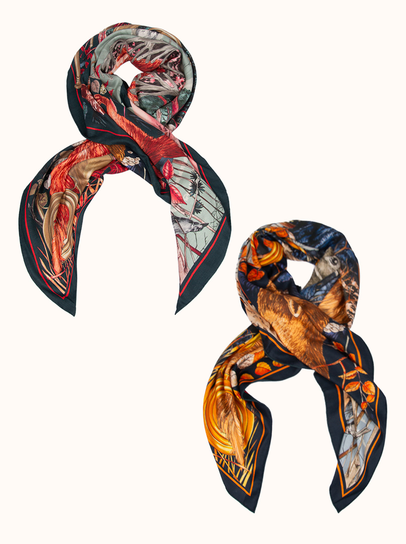 Chusta  z jedwabiu  i wełny dwustronna z motywem zwierzęcym 130 cm x 130 cm PREMIUM zdjęcie 3
