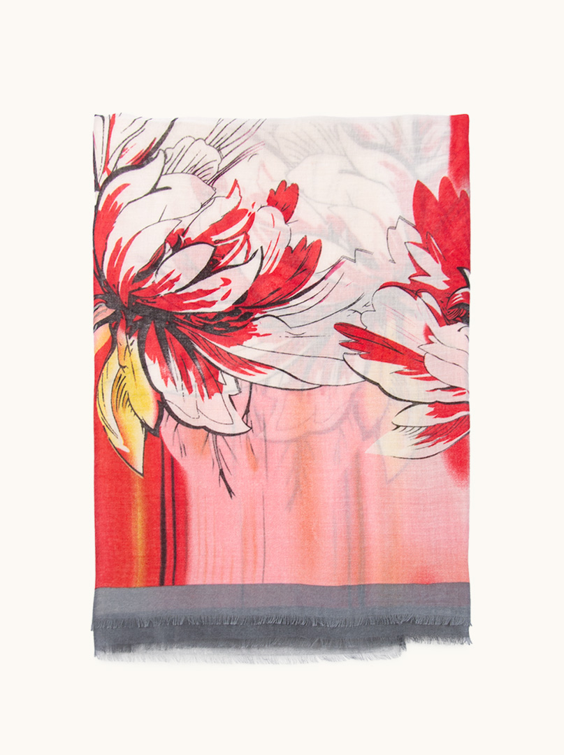 Pareo w kwiaty z szarą obwódką 80 cm x 180 cm zdjęcie 3