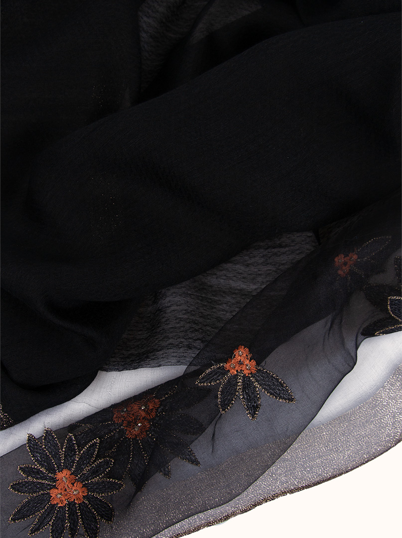 Black evening scarf with tempered flowers, 70 cm x 190 cm image 4