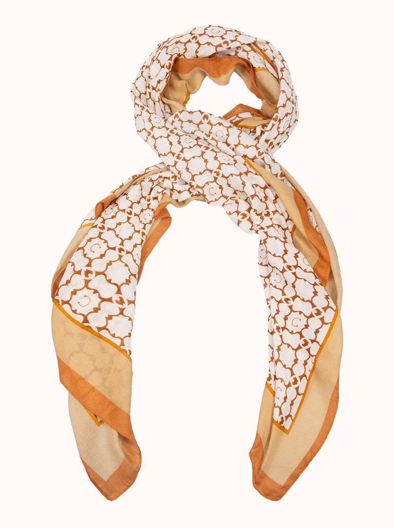 Light viscose scarf in shades of orange with oriental patterns, 80 cm x 180 cm image 1
