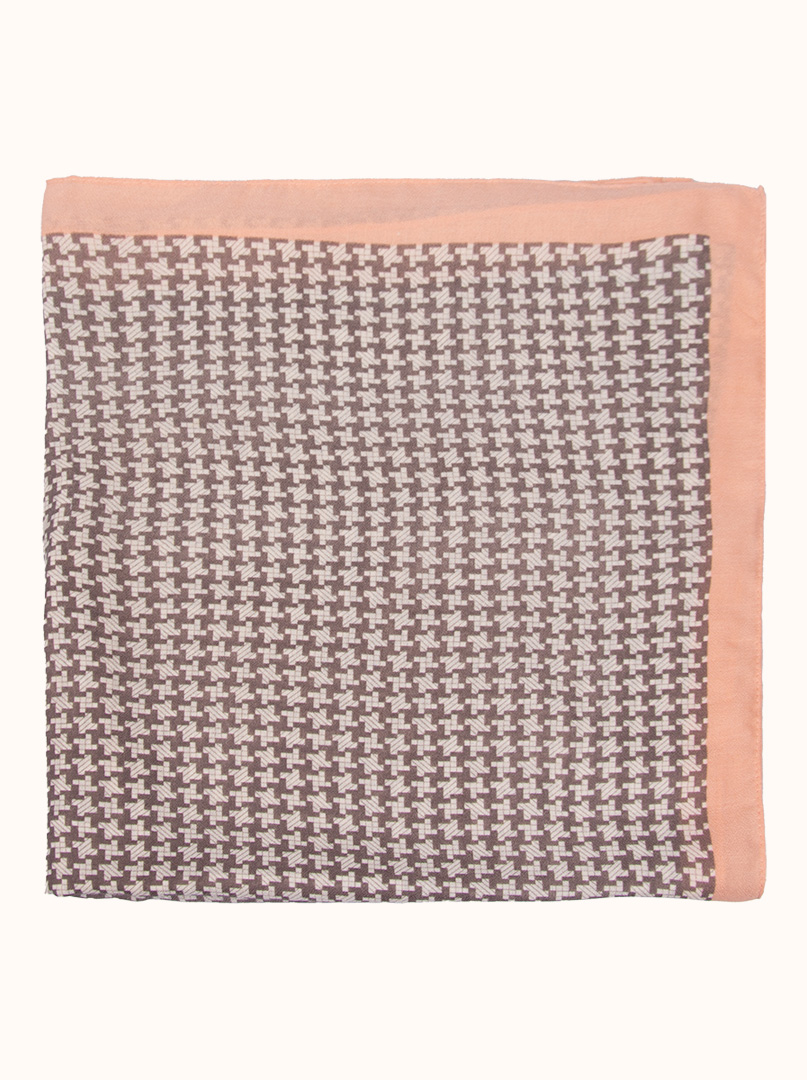 Light brown houndstooth viscose scarf with pink border 80 cm x 180 cm image 2