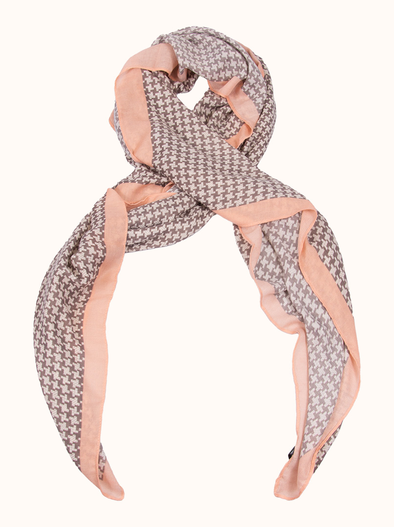 Light brown houndstooth viscose scarf with pink border 80 cm x 180 cm image 1