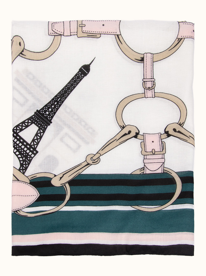 Light viscose scarf in shades of green, pink and black with a riding pattern, 80 cm x 180 cm image 2