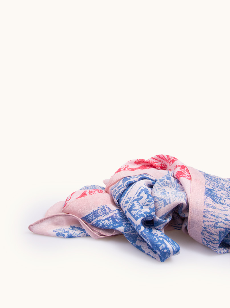 Lekki  szal z wiskozy z wzorem różowo niebieskim  80 cm x 180 cm zdjęcie 3