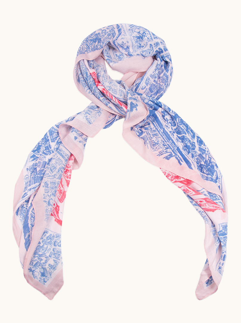 Light viscose scarf with a pink and blue pattern, 80 cm x 180 cm image 1