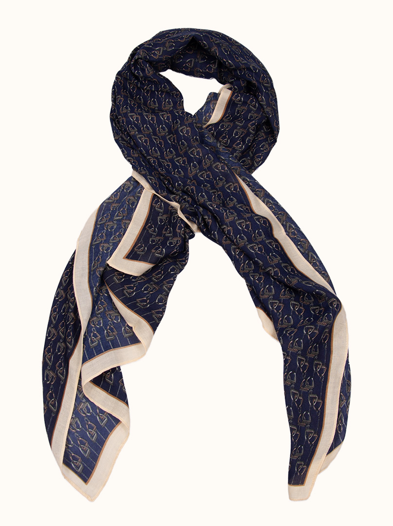 Light navy blue viscose scarf with a riding pattern x 180 cm image 1