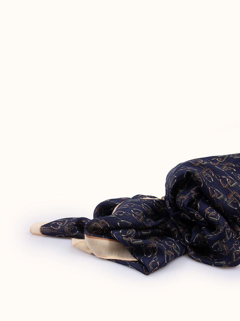 Light navy blue viscose scarf with a riding pattern x 180 cm image 3