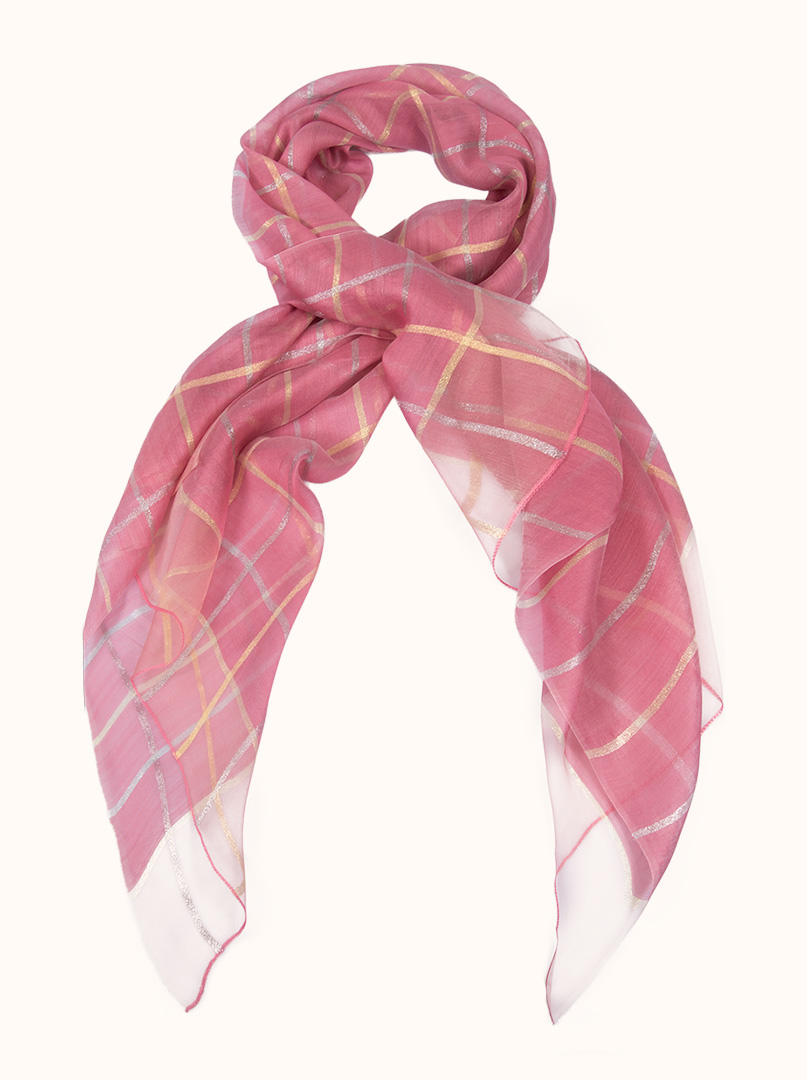 Pink formal scarf with gold and silver check, 65 cm x 185 cm image 1