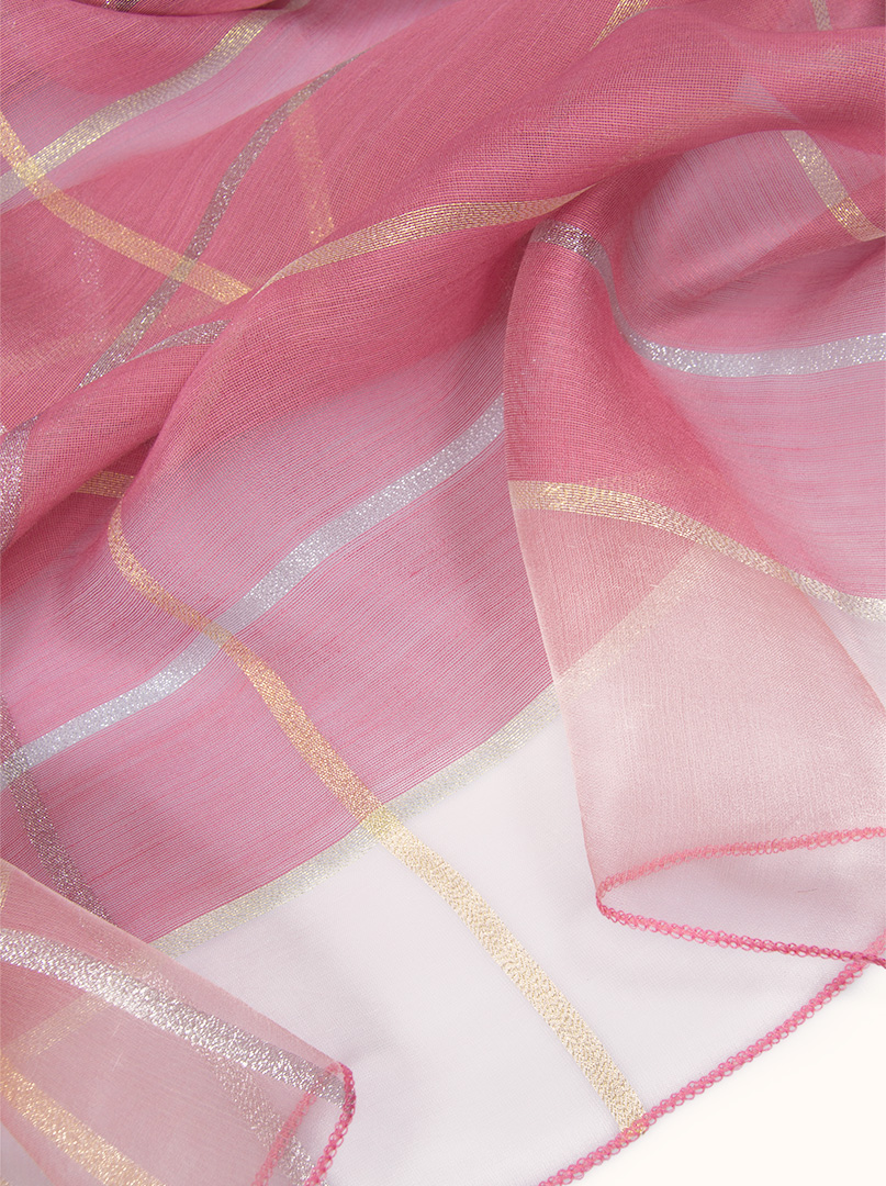 Pink formal scarf with gold and silver check, 65 cm x 185 cm image 4