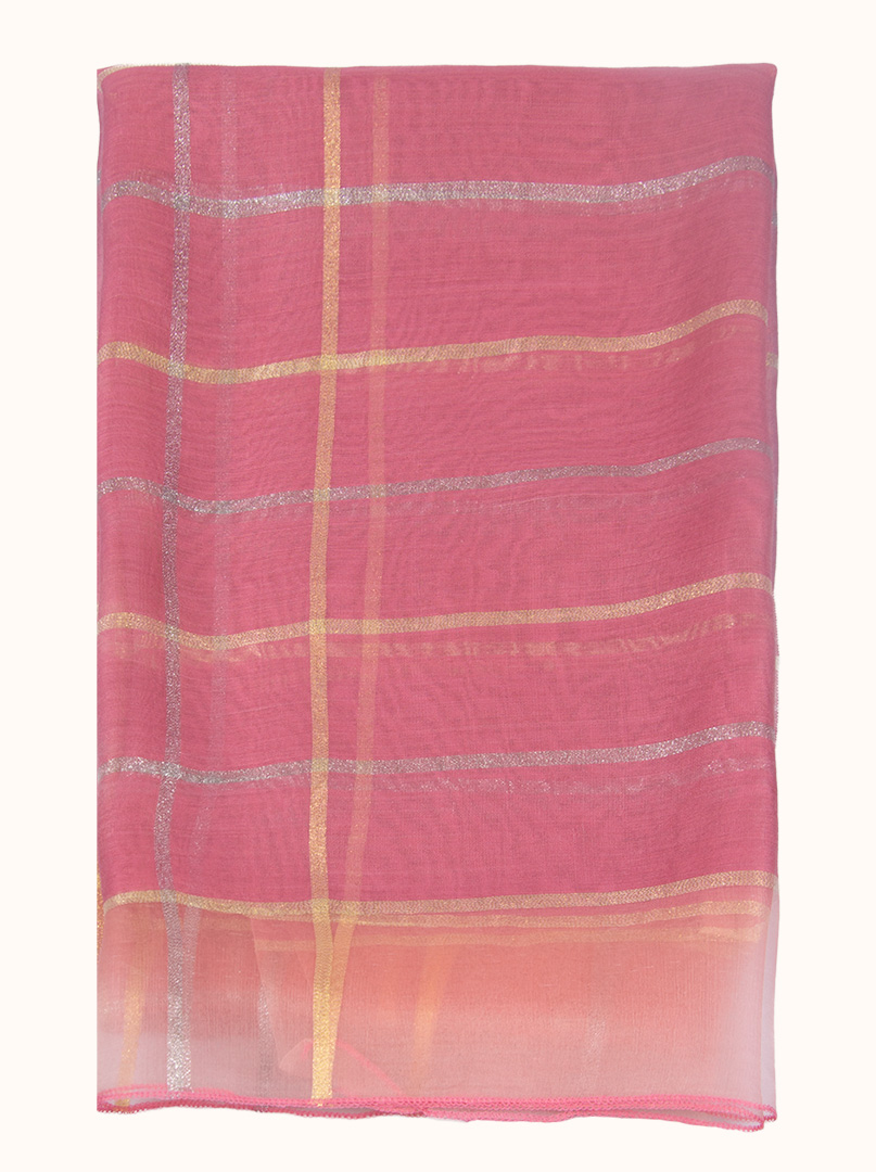 Pink formal scarf with gold and silver check, 65 cm x 185 cm image 2
