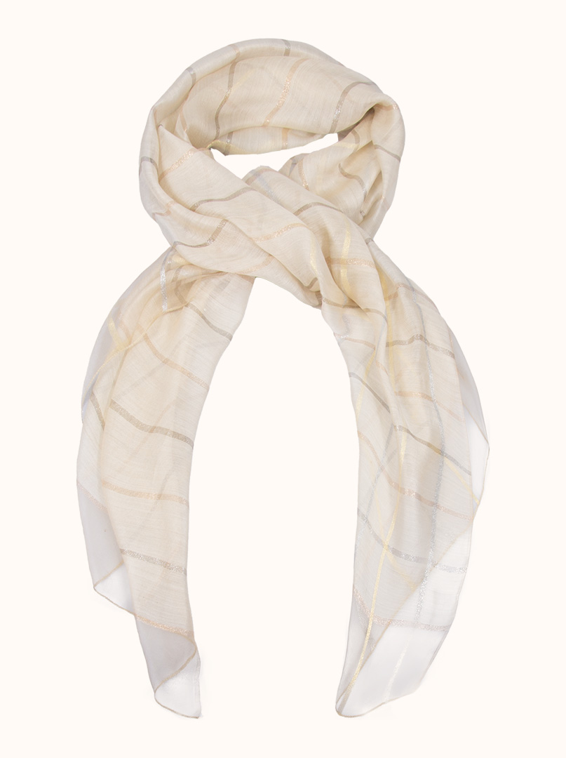 Beige checkered formal scarf 65 cm x 185 cm image 1