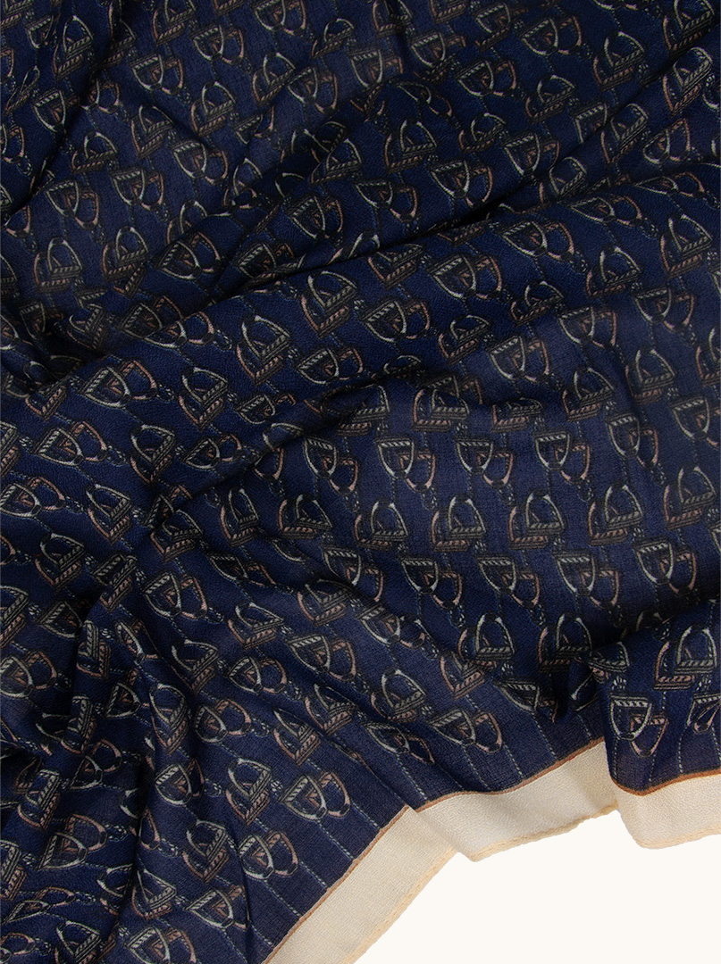 Light navy blue viscose scarf with a riding pattern x 180 cm image 4