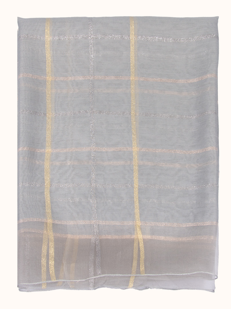 Gray formal scarf with check pattern, 65 cm x 185 cm image 2