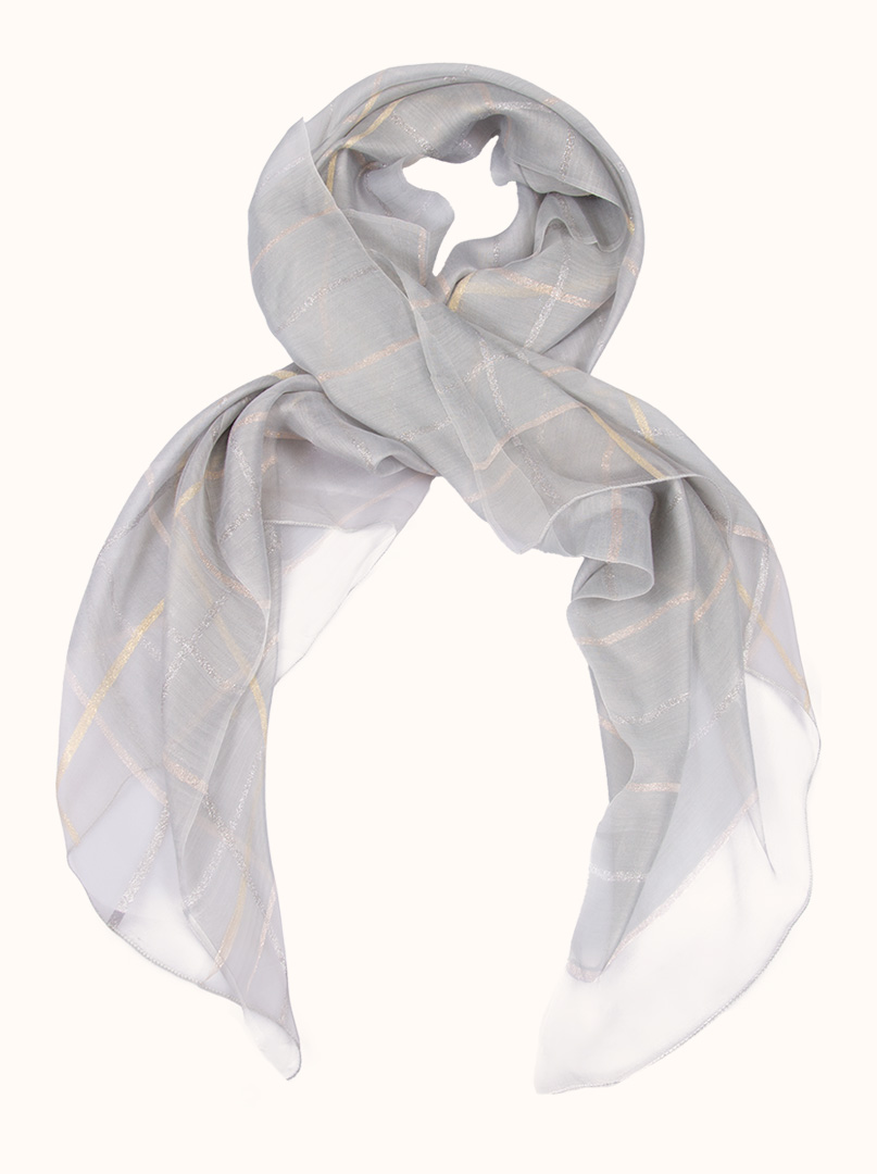 Gray formal scarf with check pattern, 65 cm x 185 cm image 1