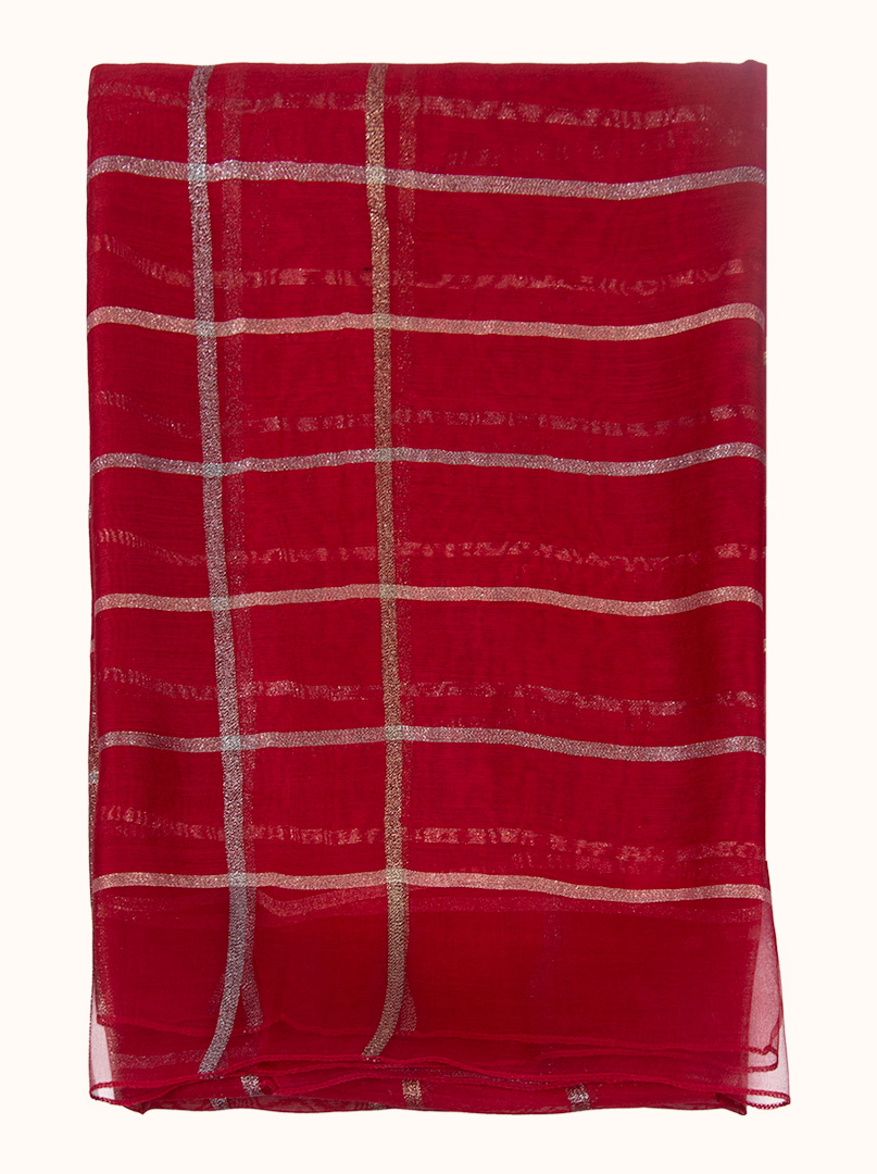 Red formal scarf with a check pattern, 65 cm x 185 cm image 2