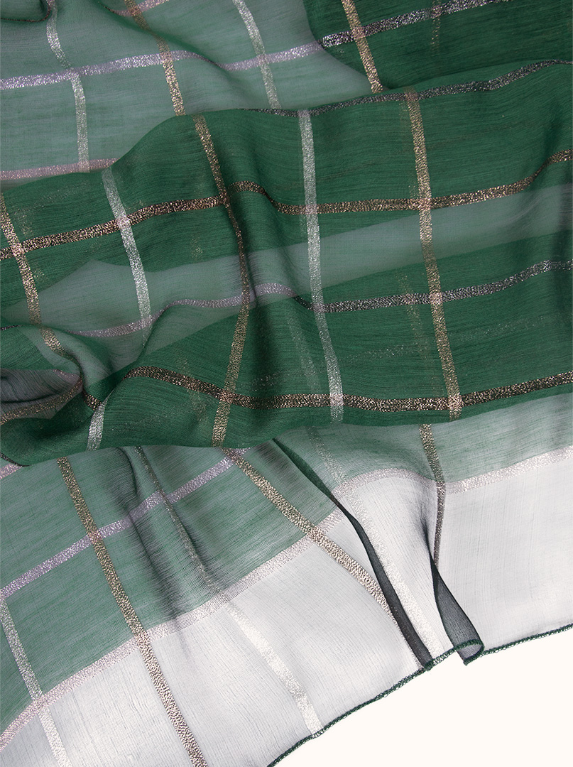 Green formal scarf with a check pattern, 65 cm x 185 cm image 4
