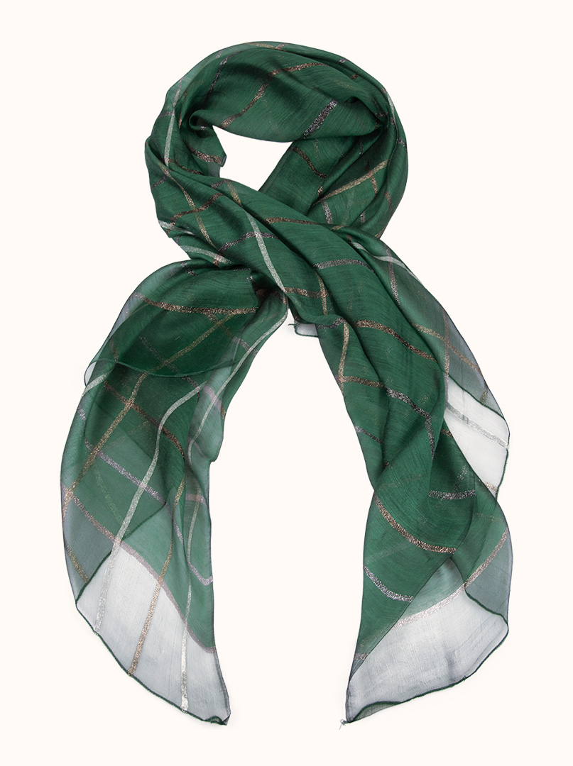Green formal scarf with a check pattern, 65 cm x 185 cm image 1
