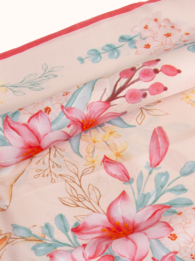 Pink silk scarf with flower motif  70x70 cm image 2