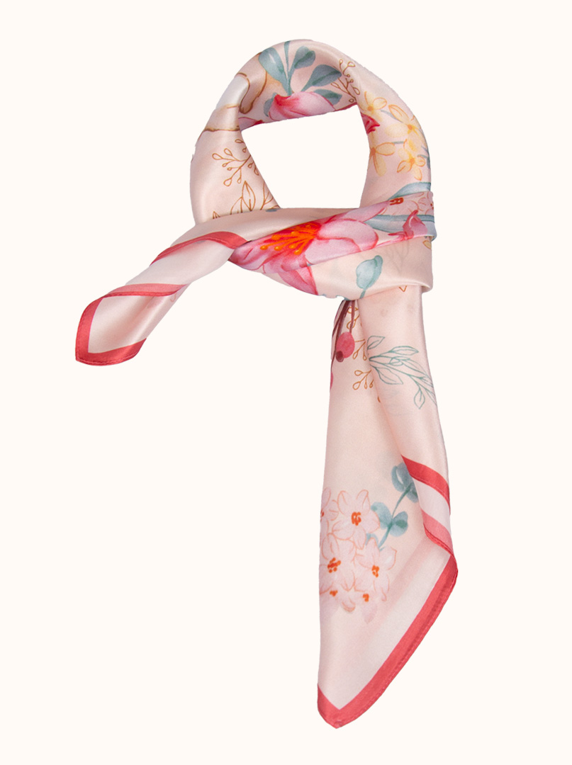 Pink silk scarf with flower motif  70x70 cm image 3