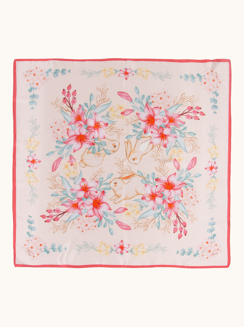 Pink silk scarf with flower motif  70x70 cm image 4