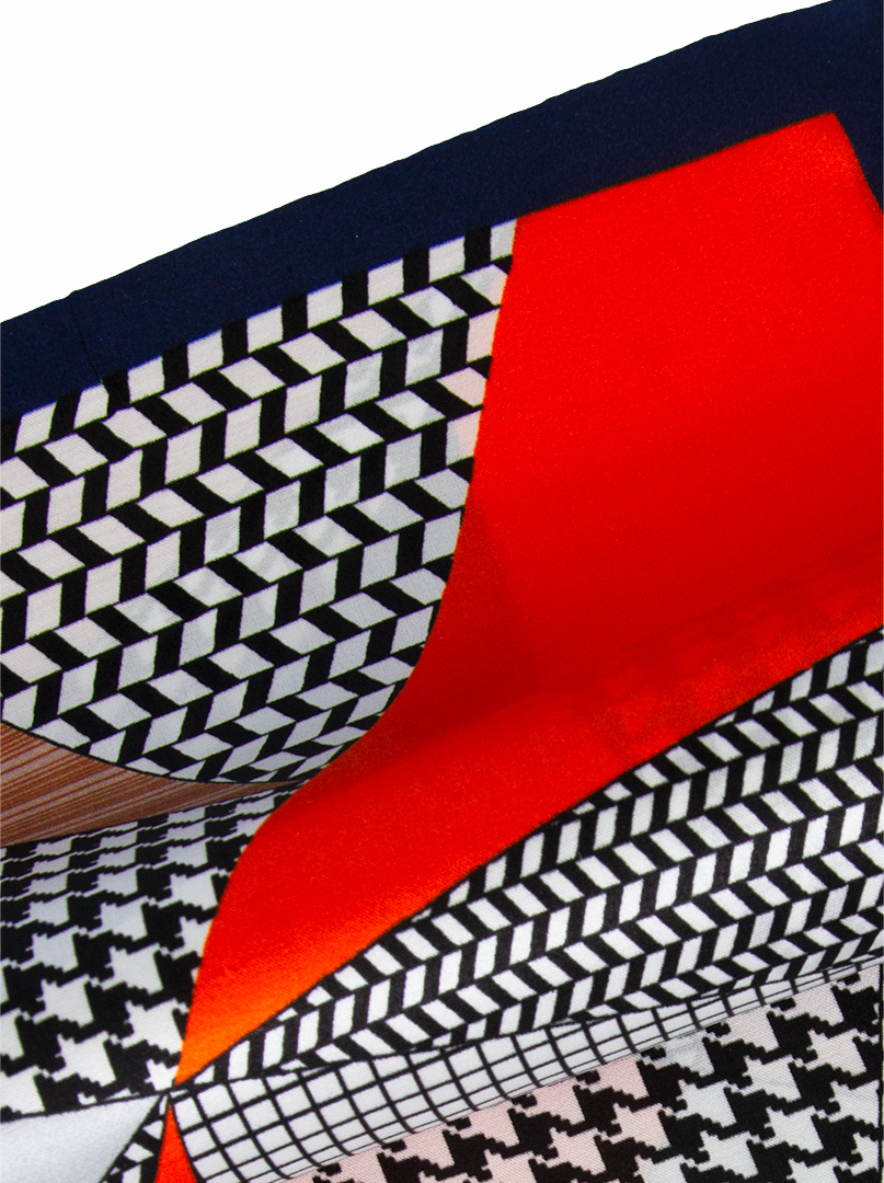 Dwustronny wąski szal z podwójnego jedwabiu  w geometryczne wzory 16cm x145cm zdjęcie 4