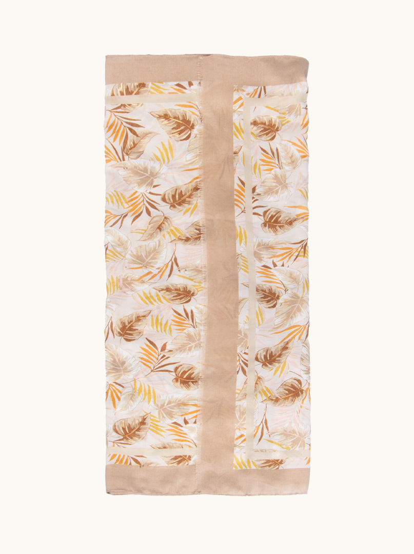 Angielski  Beige pareo with a leaf motif, 80 cm x 180 cm image 3