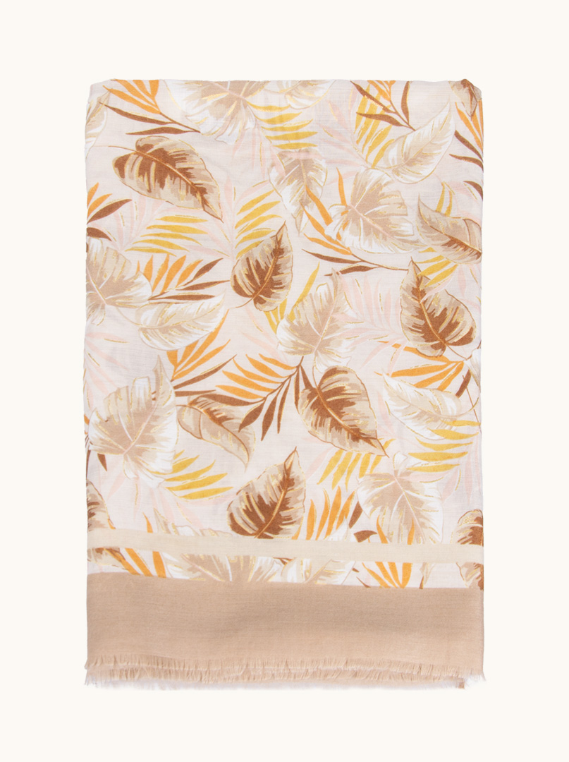 Angielski  Beige pareo with a leaf motif, 80 cm x 180 cm image 2