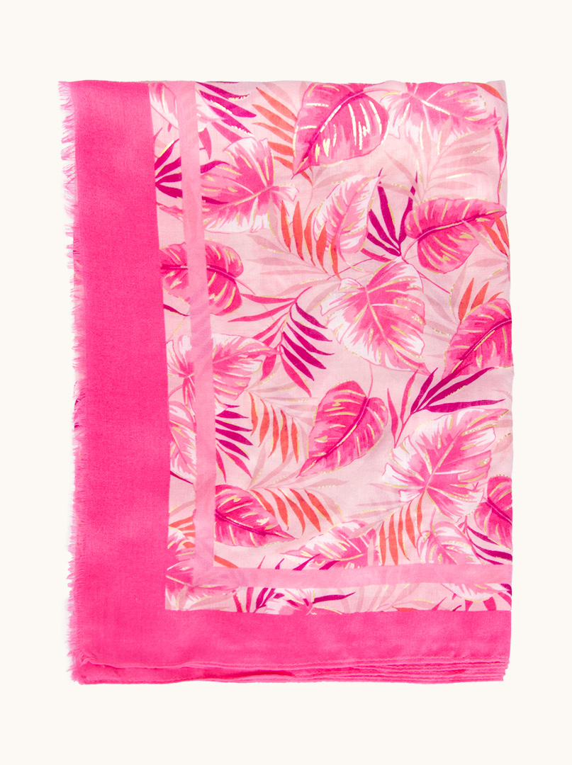 Pink pareo with a leaf motif, 80 cm x 180 cm image 2