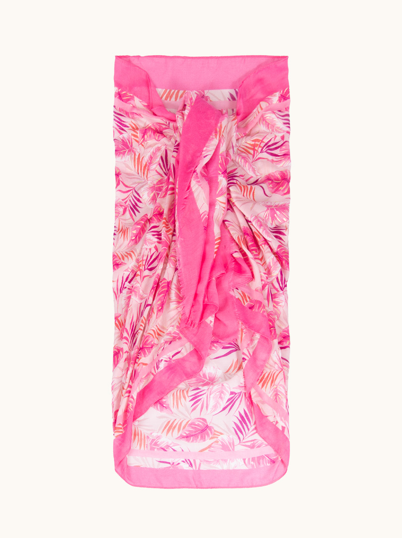 Pink pareo with a leaf motif, 80 cm x 180 cm image 1