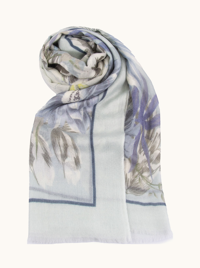 Exclusive cashmere blue shawl with flowers 75 cm x 200 cm PREMIUM image 3