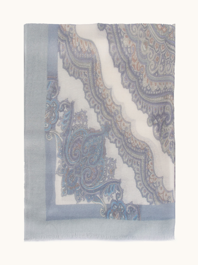 Exclusive cashmere shawl blue patterned 75 cm x 200 cm PREMIUM image 4