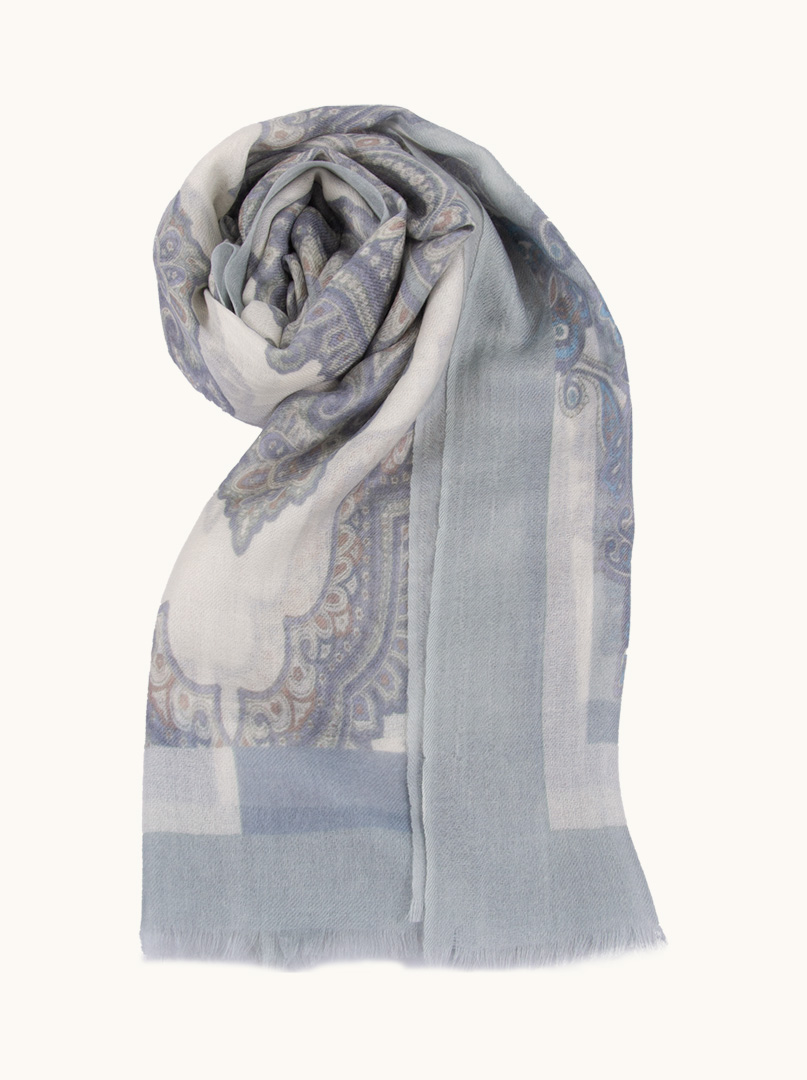 Exclusive cashmere shawl blue patterned 75 cm x 200 cm PREMIUM image 3