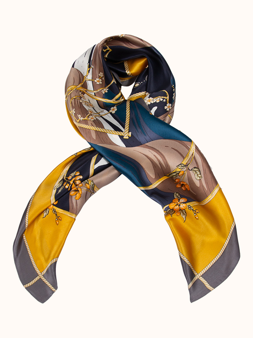 Silk scarf with a floral motif, 90 cm x 90 cm image 1