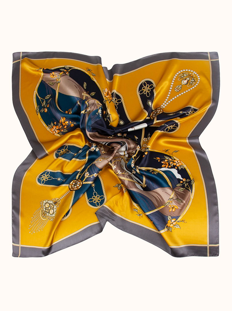 Silk scarf with a floral motif, 90 cm x 90 cm image 2