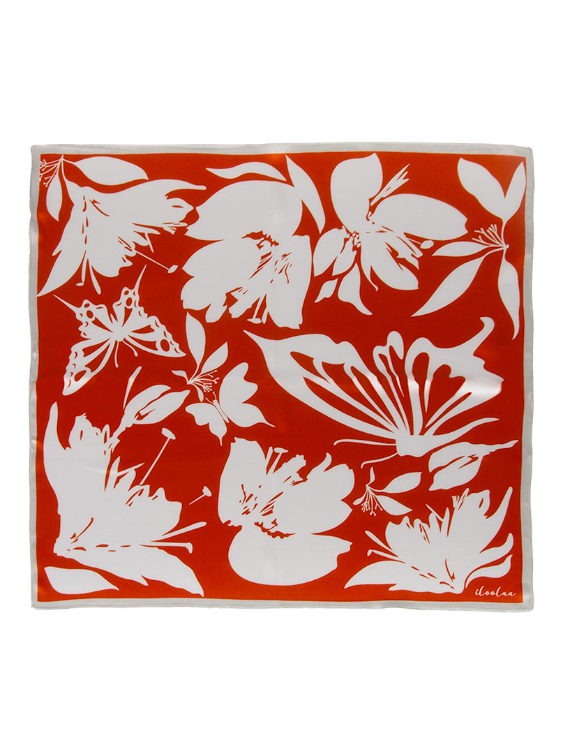 Silk scarf with white flower motif  70 cm x 70 cm image 4