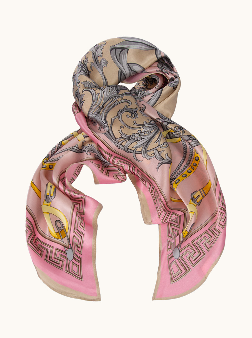 Pink silk scarf with oriental patterns 90 cm x 90 cm image 1