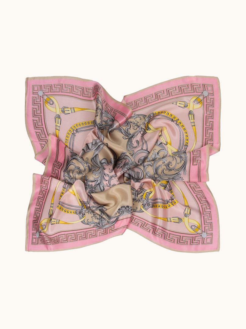 Pink silk scarf with oriental patterns 90 cm x 90 cm image 4