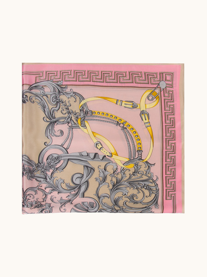 Pink silk scarf with oriental patterns 90 cm x 90 cm image 2