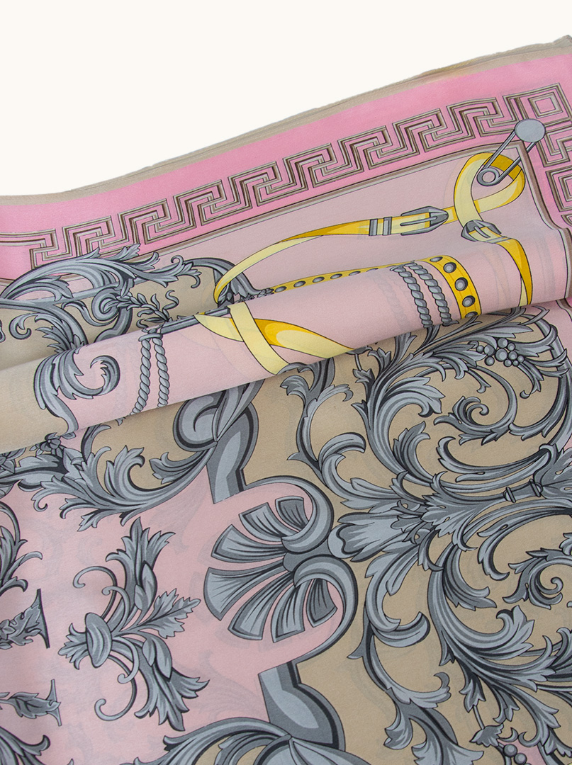 Pink silk scarf with oriental patterns 90 cm x 90 cm image 3