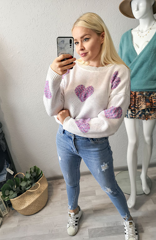 Sweter Heart Bialy zdjęcie 1