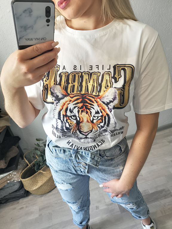 T-shirt Tiger Biały zdjęcie 2