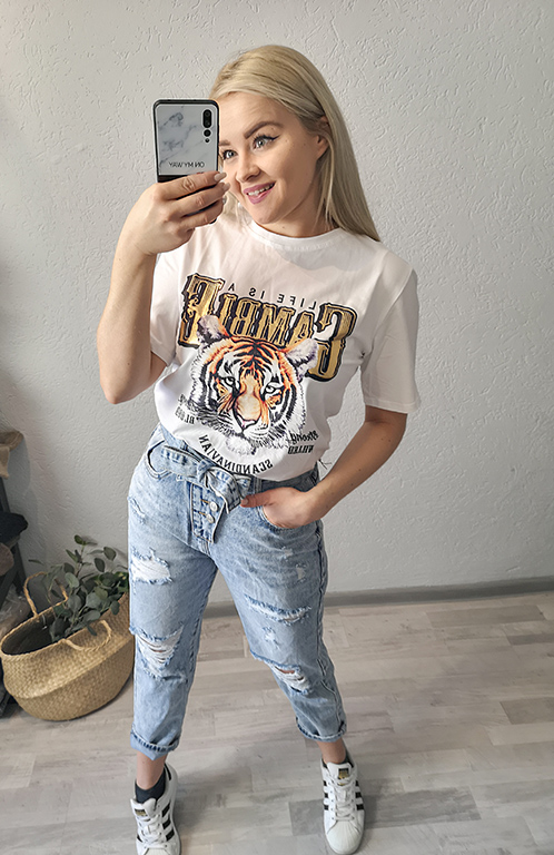 T-shirt Tiger Biały zdjęcie 3