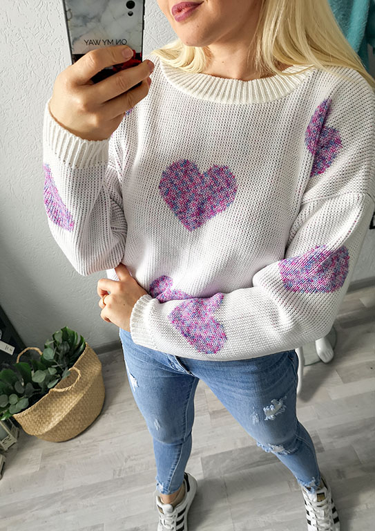 Sweter Heart Bialy zdjęcie 2