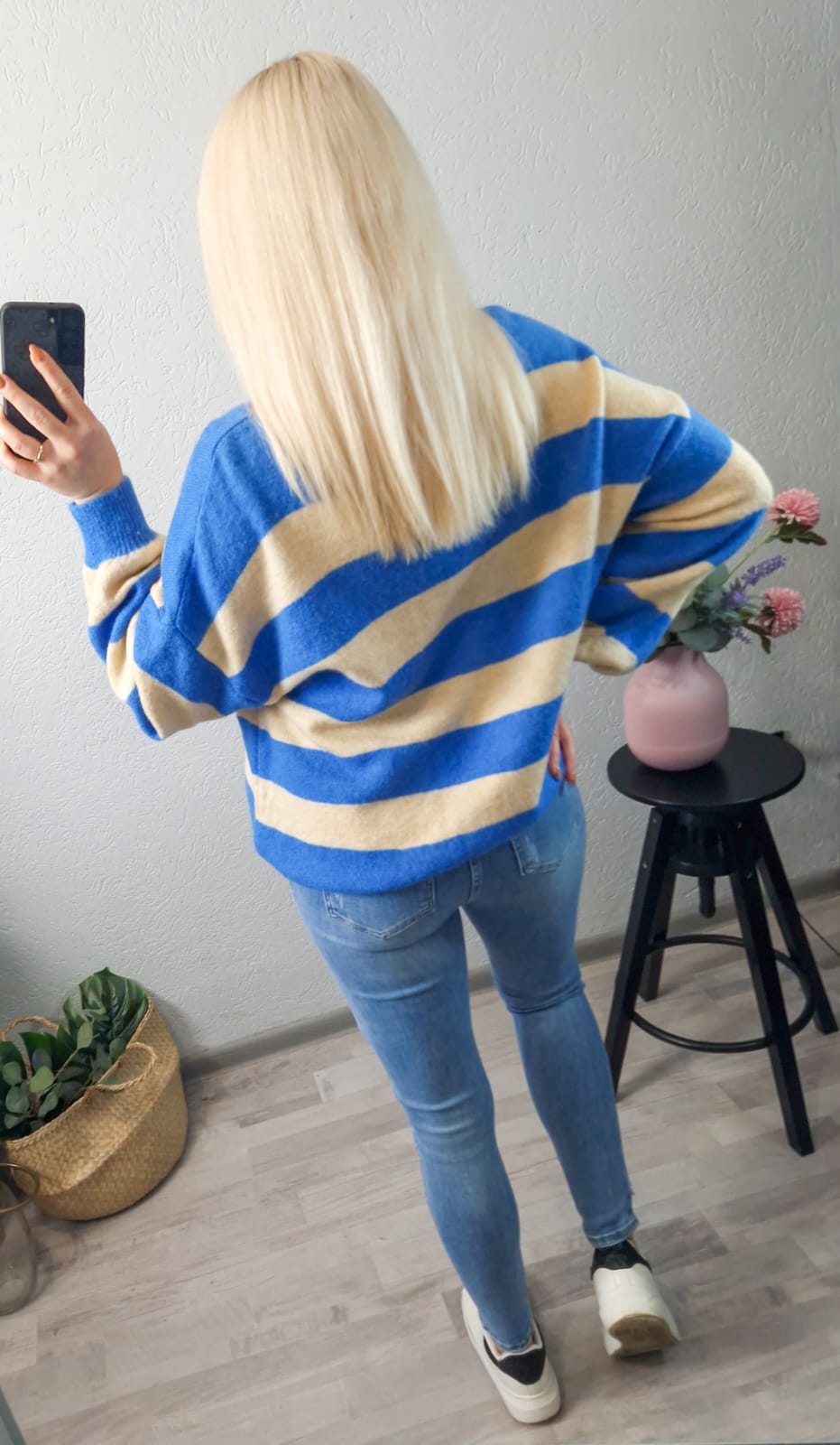 Sweter Stripes Beżowo Niebieski zdjęcie 3