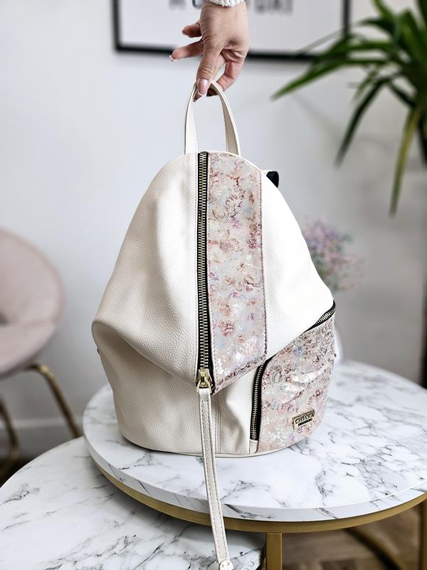 HIT świetny plecak Chiara w kolorze beżowym z dodatkiem kwiatowego printu zdjęcie 1